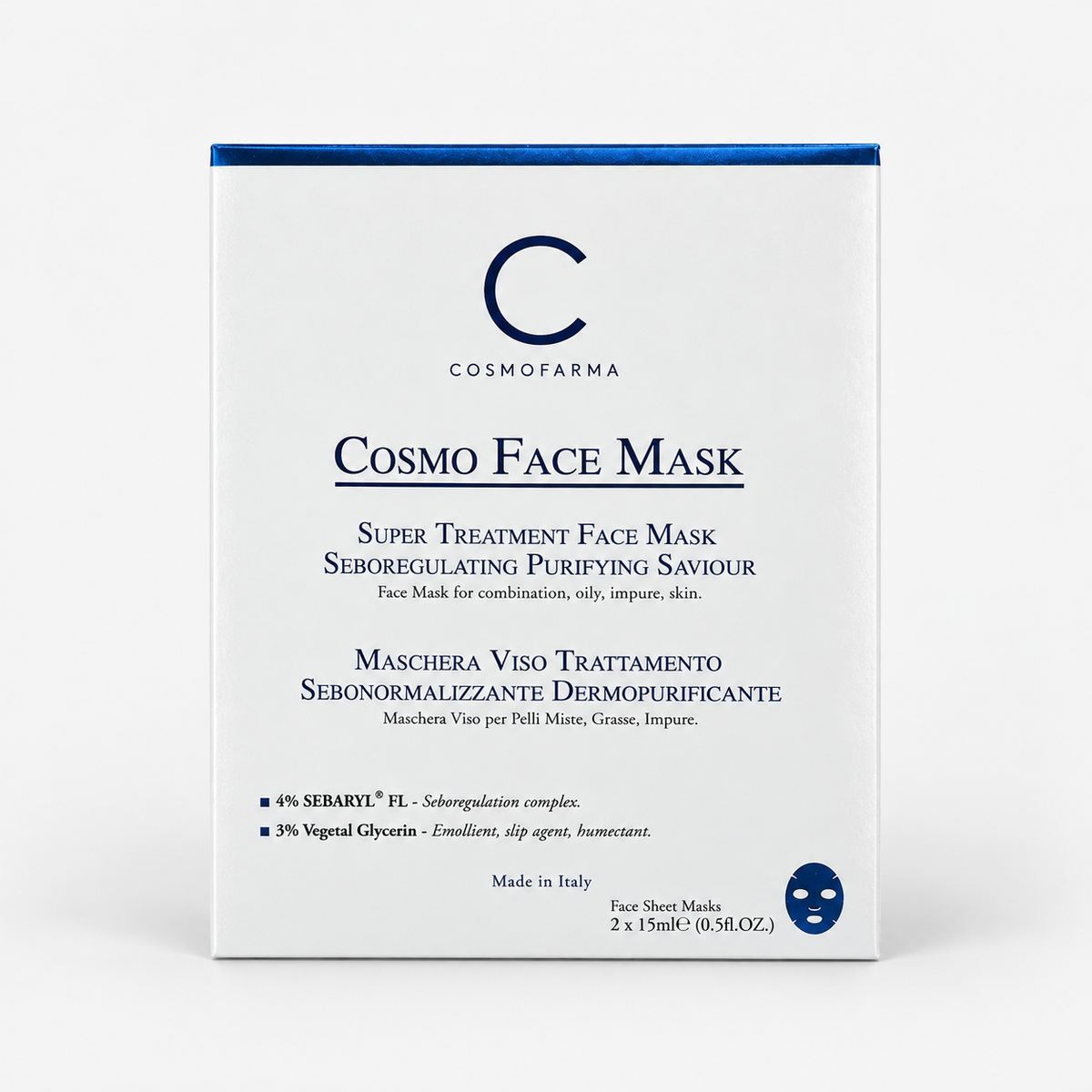 Mască textilă pentru ten gras și pori dilatați, anti-luciu, cu niacinamidă - Cosmo, 2x15 ml