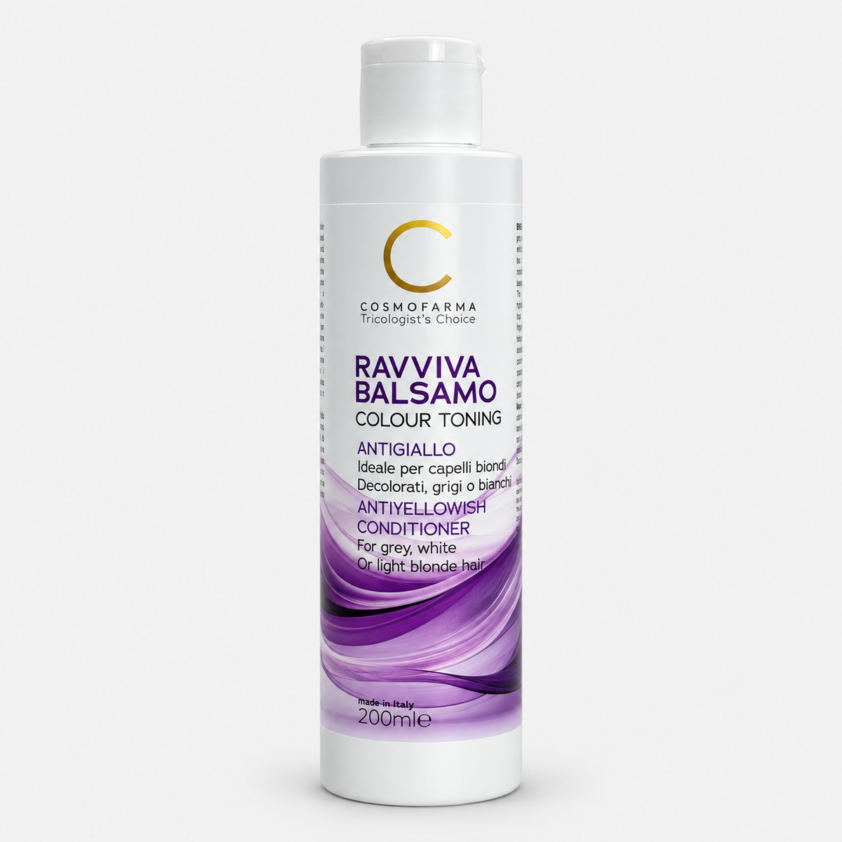 Balsam violet anti-galben pentru păr blond, decolorat și cărunt - Cosmofarma Ravviva, 200 ml