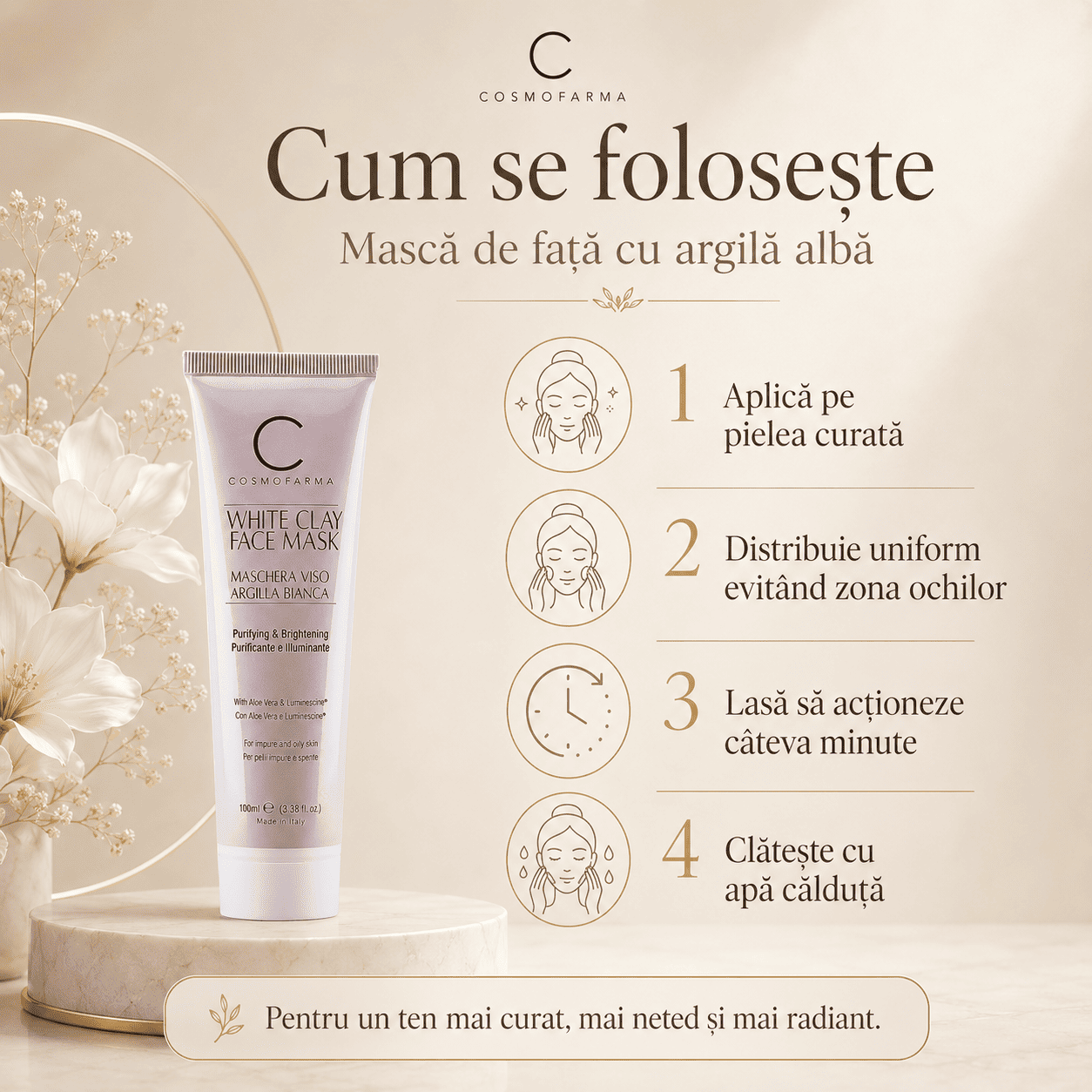 Cosmofarma - Mască de față cu argilă albă